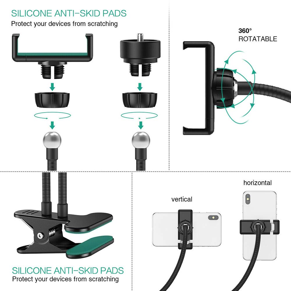 Universal Selfie Ring Light with Flexible Mobile Phone Holder Lazy Bracket Desk Lamp LED Light for Live Stream Office Kitchen