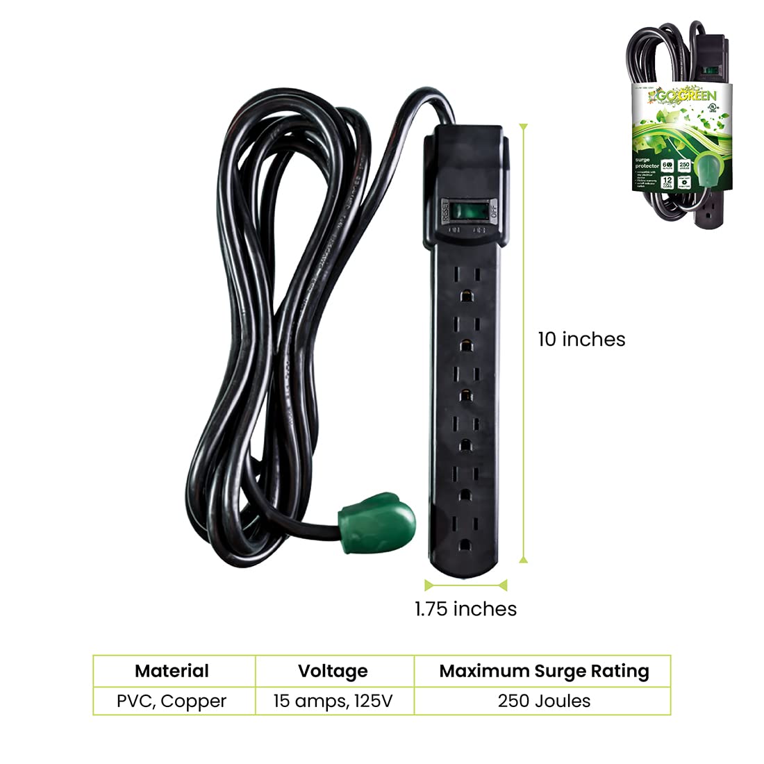 GoGreen Power GG-16103M-12BK-2 Outlet Surge Protector, Pack of 2, Black