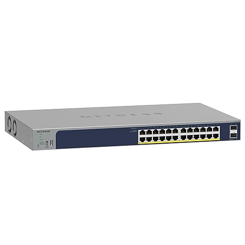 NETGEAR 26-Port PoE Gigabit Ethernet Smart Switch (GS724TP) - Managed, 24 x 1G, 24 x PoE+ @ 190W, 2 x 1G SFP, Optional Insight Cloud Management