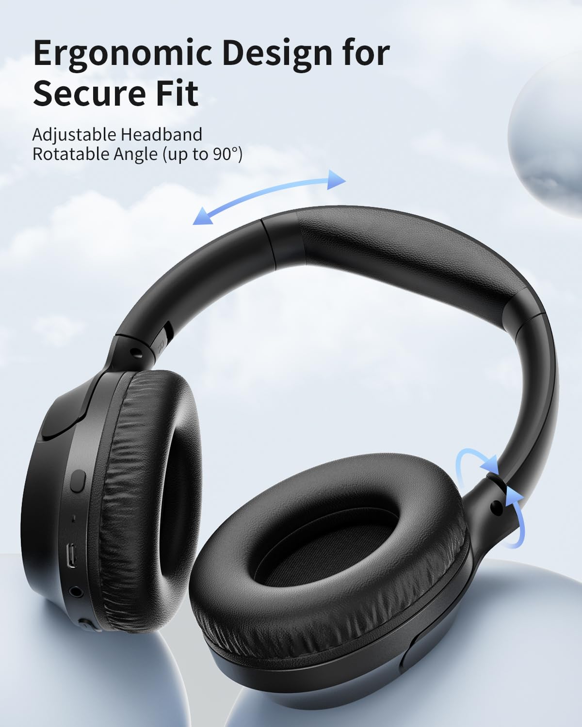wegear HS7 Bluetooth Headphones Over Ear, 60H Playtime Wireless Headphones with Microphone, ENC Call Noise Cancelling Mic, Foldable Wireless Headset…