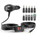 Powseed 34W 3V 4.5V 5V 6V 7.5V 9V 12V DC Car Charger with 10 Tips and USB Cigarette Lighter Adapter Power Supply Cord for Portable DVD Player Dash cam