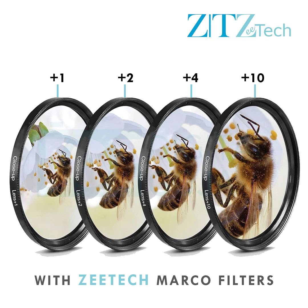 ZeeTech 49mm Accessory Bundle for Canon EOS: R50, R100, M5, M6 Mark II, M6, R10, R7 + Wide Angle + Telephoto Lens + 4 Pieces Close-Up Lens Filter Kit