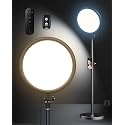 Aureday 12” Ring Light with Stand and Phone Holder, 79” Tall LED Circle Light with Weighted Base & Remote, Dimmable Floor Lamp for Video Recording