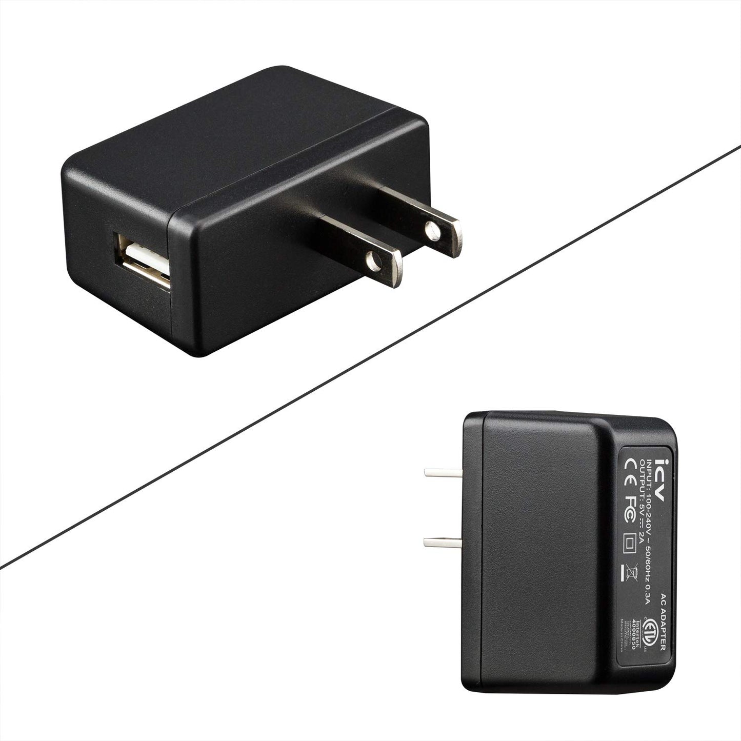 icv USB Wall Charger - 5V 2A AC Power Adapter with US Plug for Phone, Tablet and Other Related USB Powered Devices Small and Lightweight - Designed