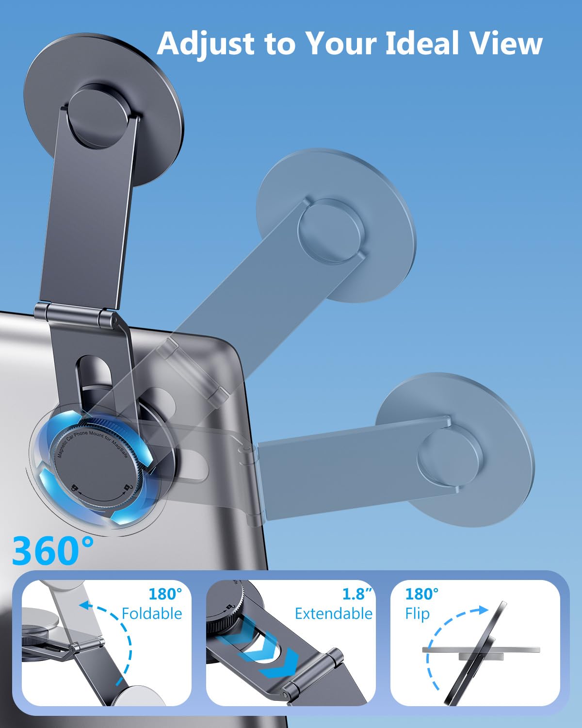 Kaisepoch Tesla Phone Mount for Magsafe: Tesla Car Phone Holder for Tesla Model 3/Y Accessories ?Strongest N52 Magnet + 360° Adjustable? Foldable