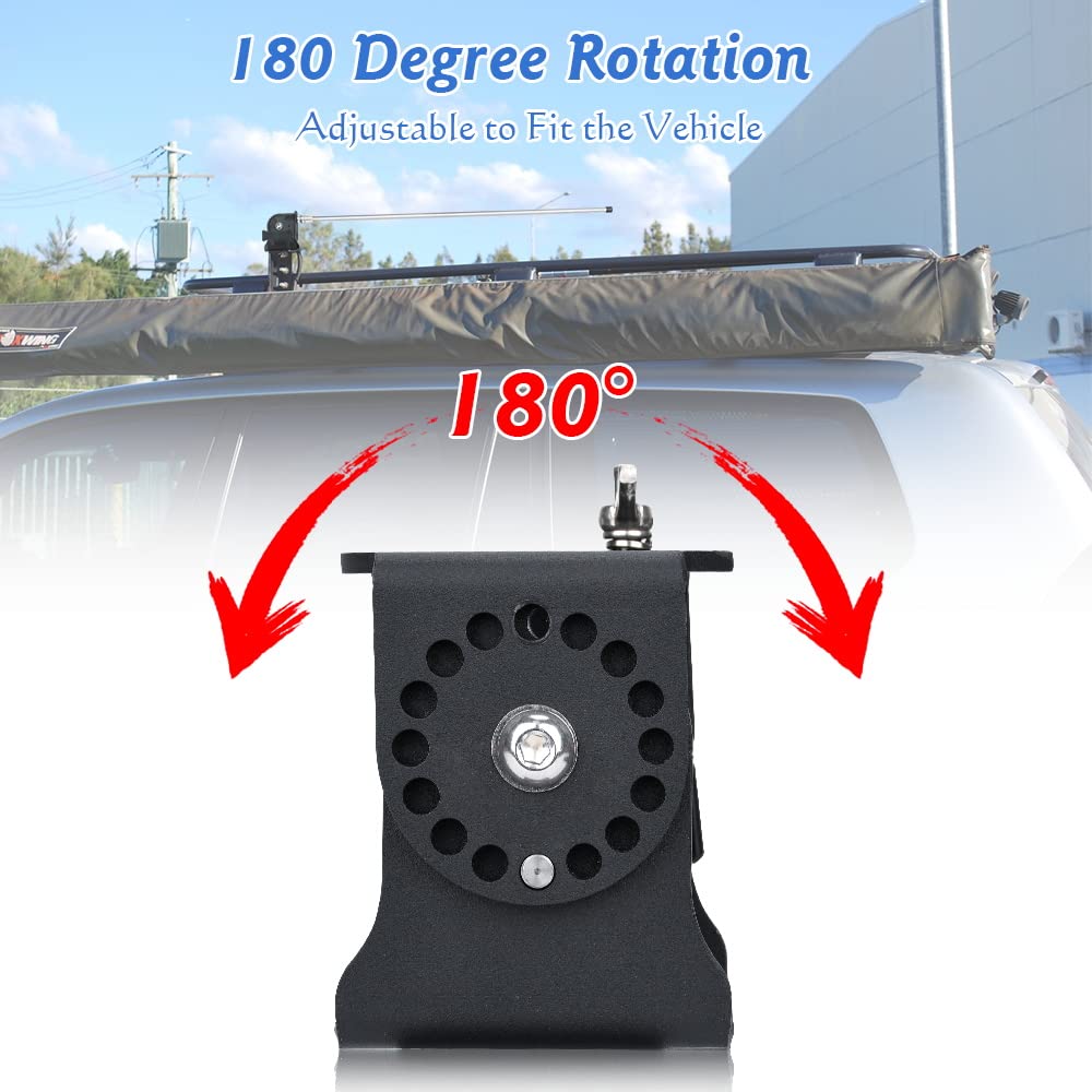 DITKOK Folding Antenna Mount - Roof Rack Mounting Bracket Kit, Fits Crossbars and Platforms, Folding Aerial Bracket for Antennas, Flags and Small LED