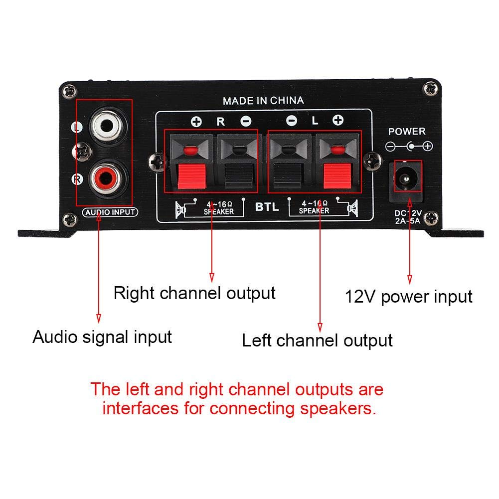 AK170 Mini Power Amplifier 20W+20W 47K Resolution 12V Power Amplifier with Low Distortion Rate for Audio Adopt High Grade Woven Aluminum Alloy