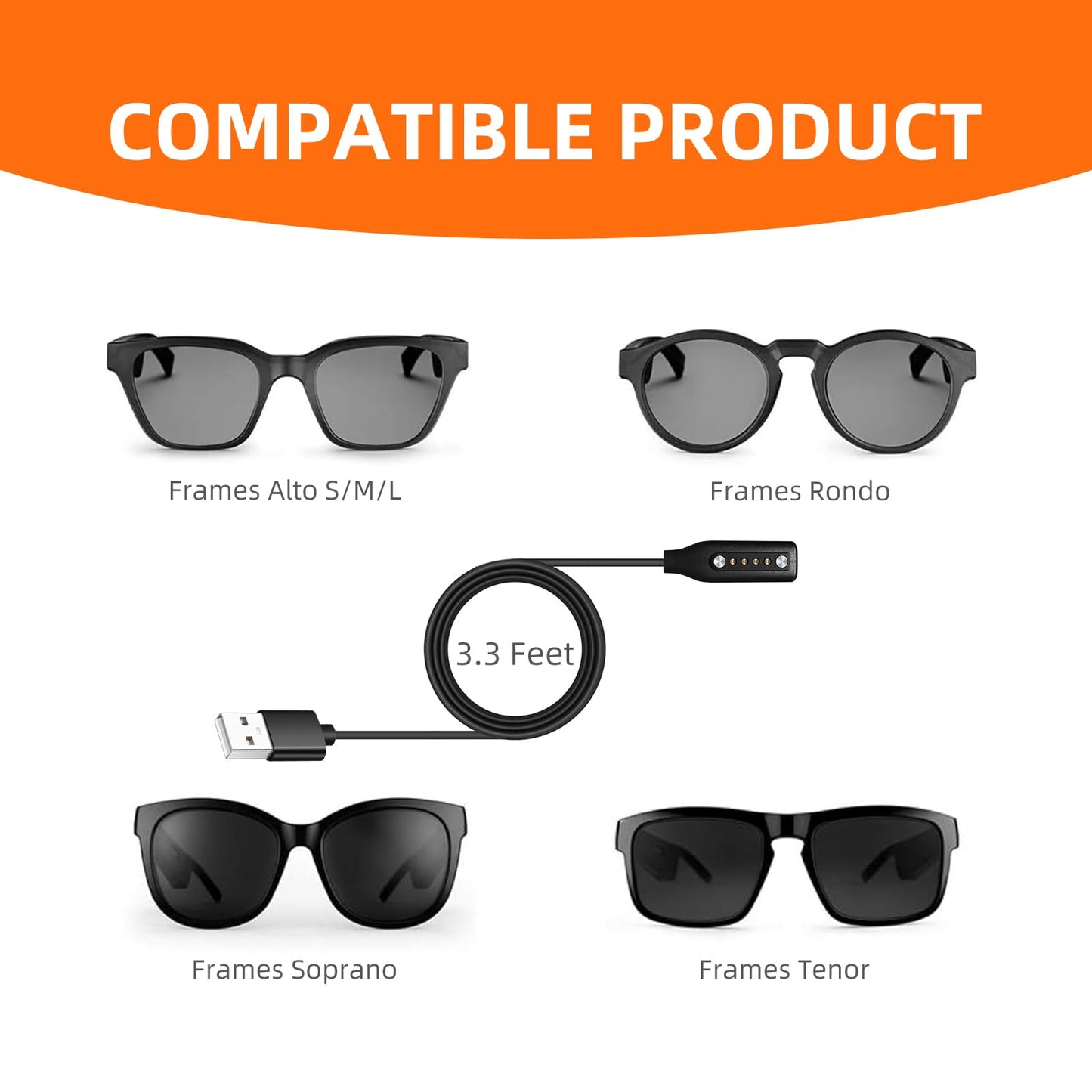 USB Charger Cable for Bose Frames Alto S M L, Bose Frames Rondo, Soprano, Tenor Audio Sunglasses Charger Charging Cord Replacement