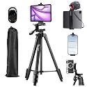 Lusweimi 72-Inch Tripod for ipad iPhone, Camera Tripod for Phone with 2 in 1 Phone Holder for Cell Phone/Tablet/Webcam/Gopro with Carry Bag