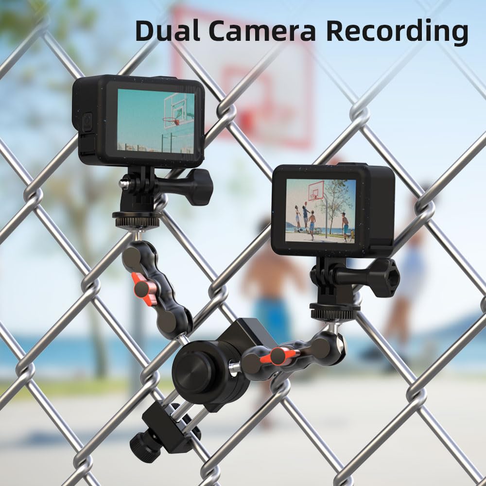 SUREWO Aluminum Fence Mount for Go pro,iPhone, Phone, DJI Osmo Action 4/3/2, Insta360,Mevo Start for Baseball Softball Tennis Recording, Cameras Net