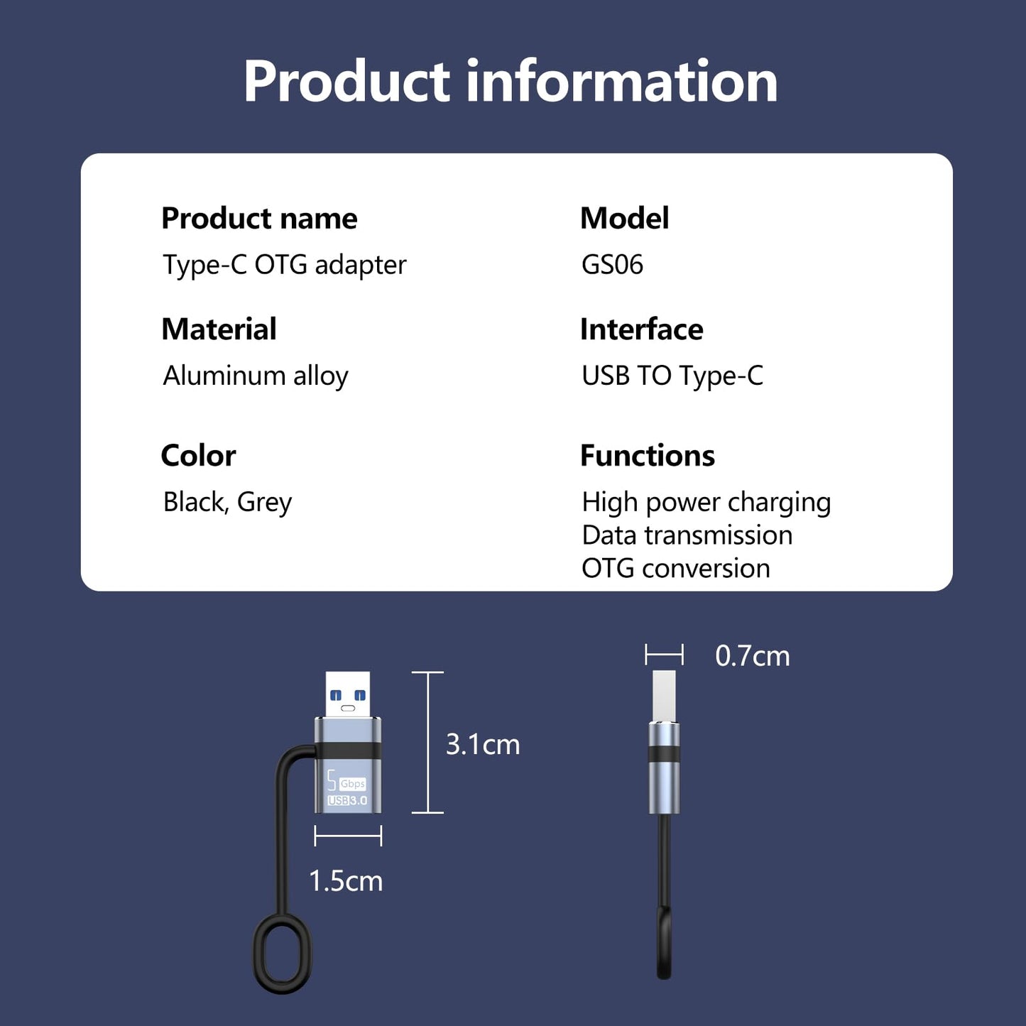 Liaoan Weiyu USB to USB C3.0 Adapter, USB C Female to USB A Plug 5 Gbps Data Transfer (2-Pack), Suitable for Phone 16, 15, 14 Pro Max Pad 10…