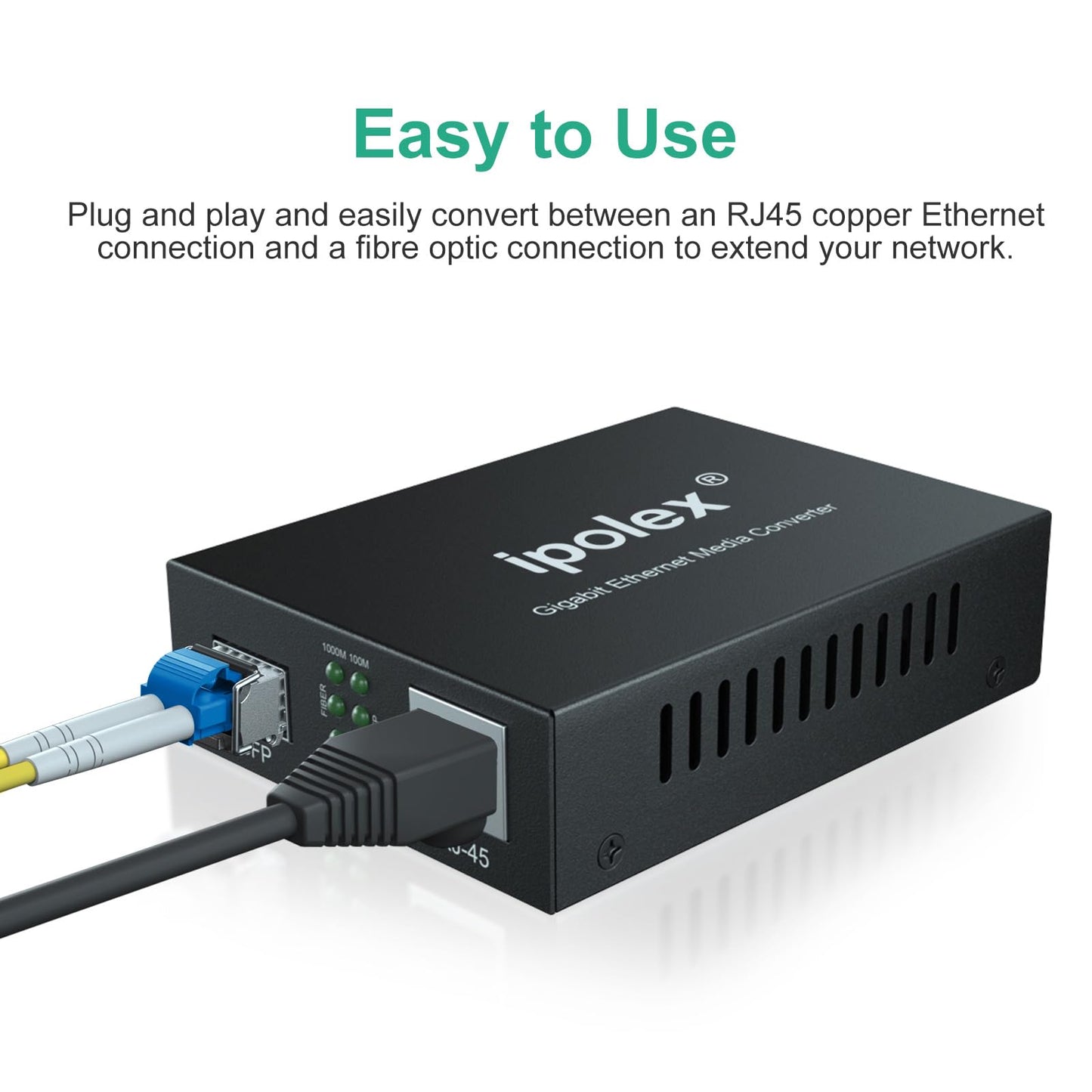 ipolex Gigabit Single-Mode LC Fiber to Ethernet Media Converter, with A SFP ZX Module, 1310nm, SMF, up to 80-KM, 1.25G Fiber to Copper Media