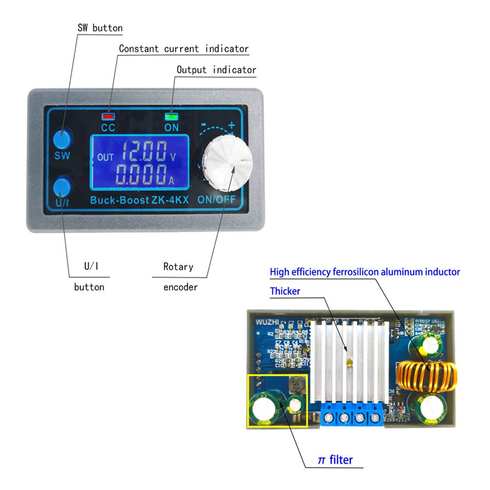 WSDMAVIS 1Pcs DC-DC Buck Boost Converter Regulator CC CV 0.5-30V 0-4A Adjustable Regulated Power Supply Module DIY Solar Battery Chargin Module LCD…