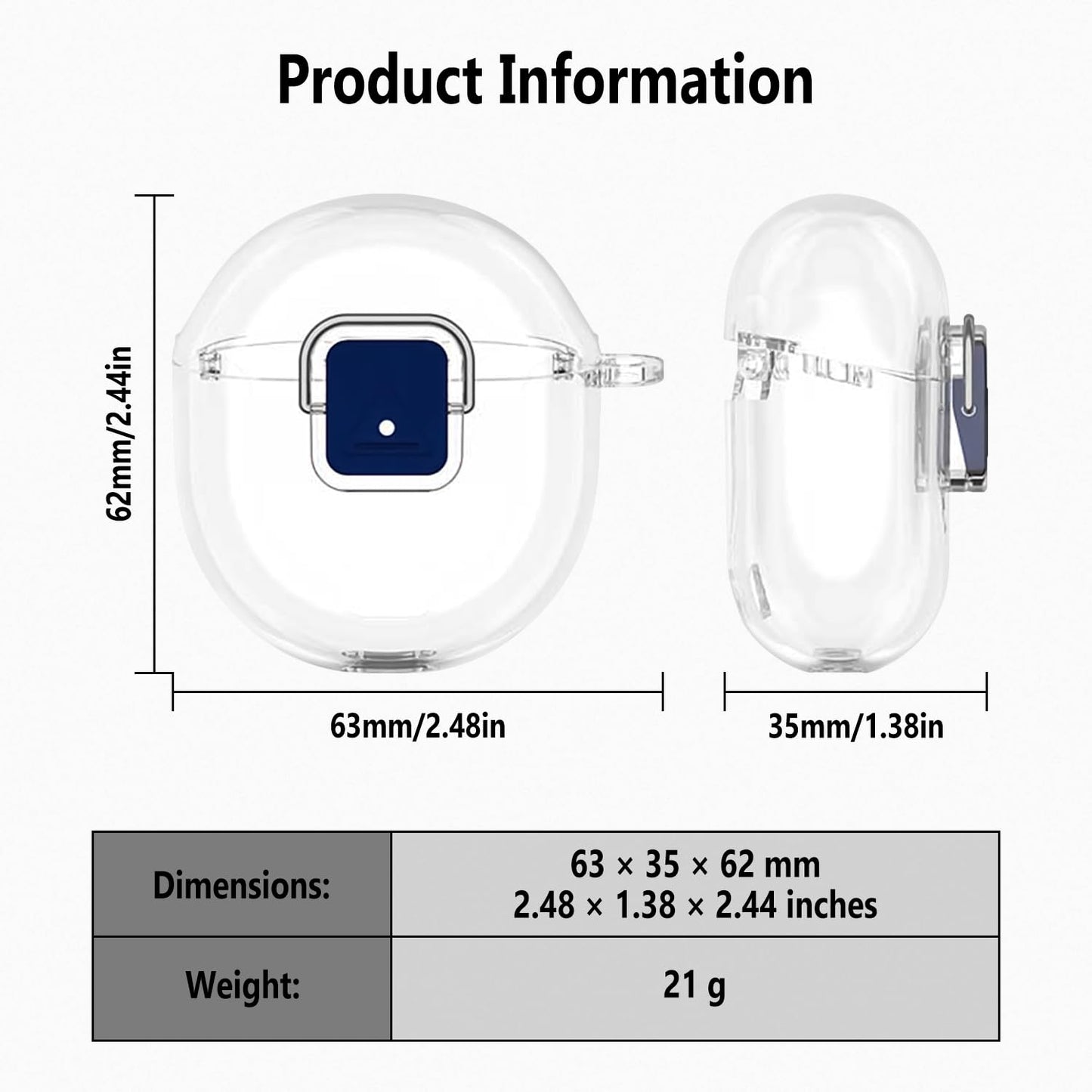 Geiomoo PC Cover for Google Pixel Buds 2a (2025) Case, Flexible Scratch Resistant Protective with Carabiner (Clear)