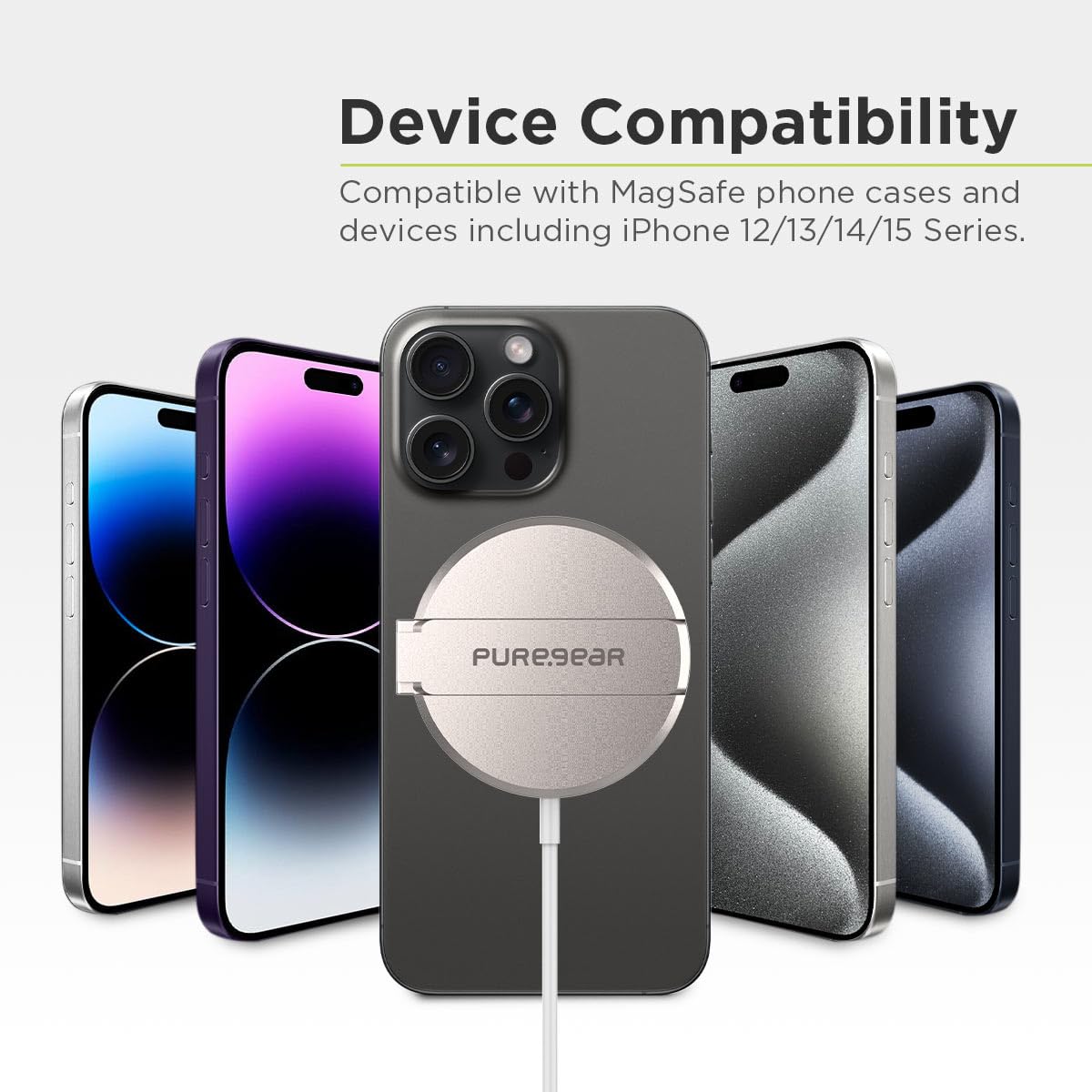 PureGear Kickstand 15W Qi-Certified Fast Wireless Charging Pad for iPhone Air/17/17Pro/17ProMax/16/15/14/13/12 Series Work with MagSafe Case