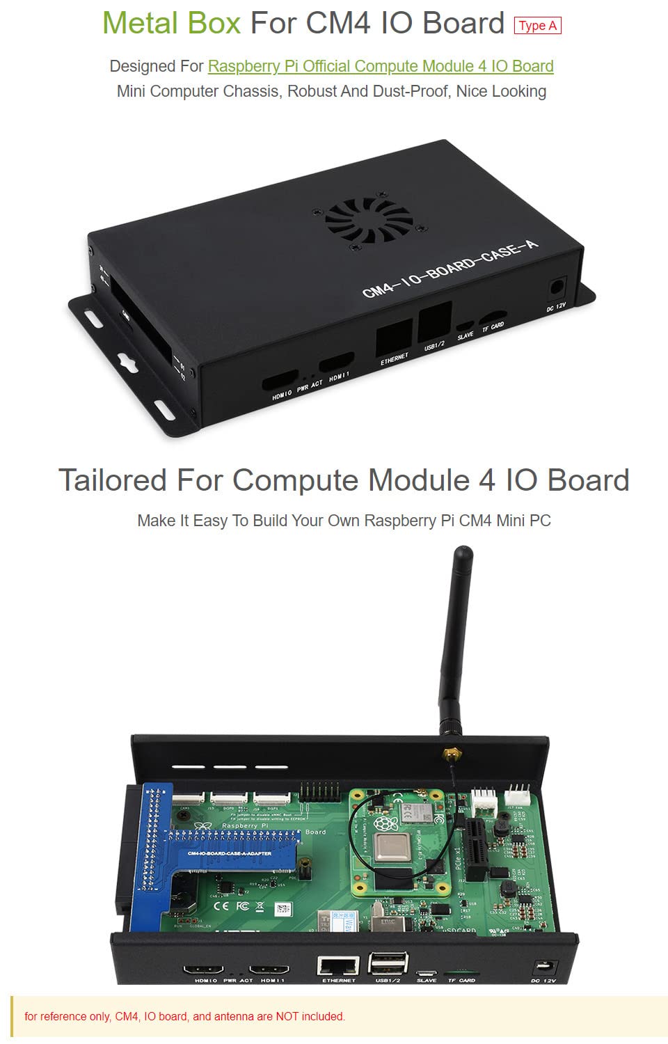 Waveshare Metal Box (A) Designed for Official Raspberry Pi Compute Module 4 IO Board Comes with Cooling Fan Mini Computer Chassis Robust