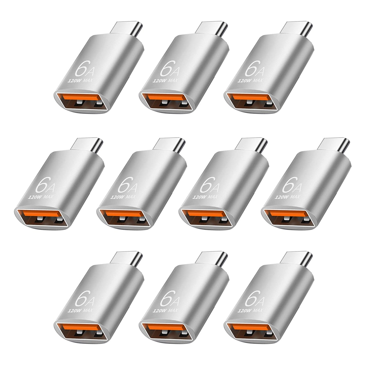 Pastall 10 Pack 10Gbps/120W USB C to USB3.1 Adapter, Silver Type C Male to USB Female Adapter for Smartphone, PC, Laptop, Tablet, Keyboard etc.