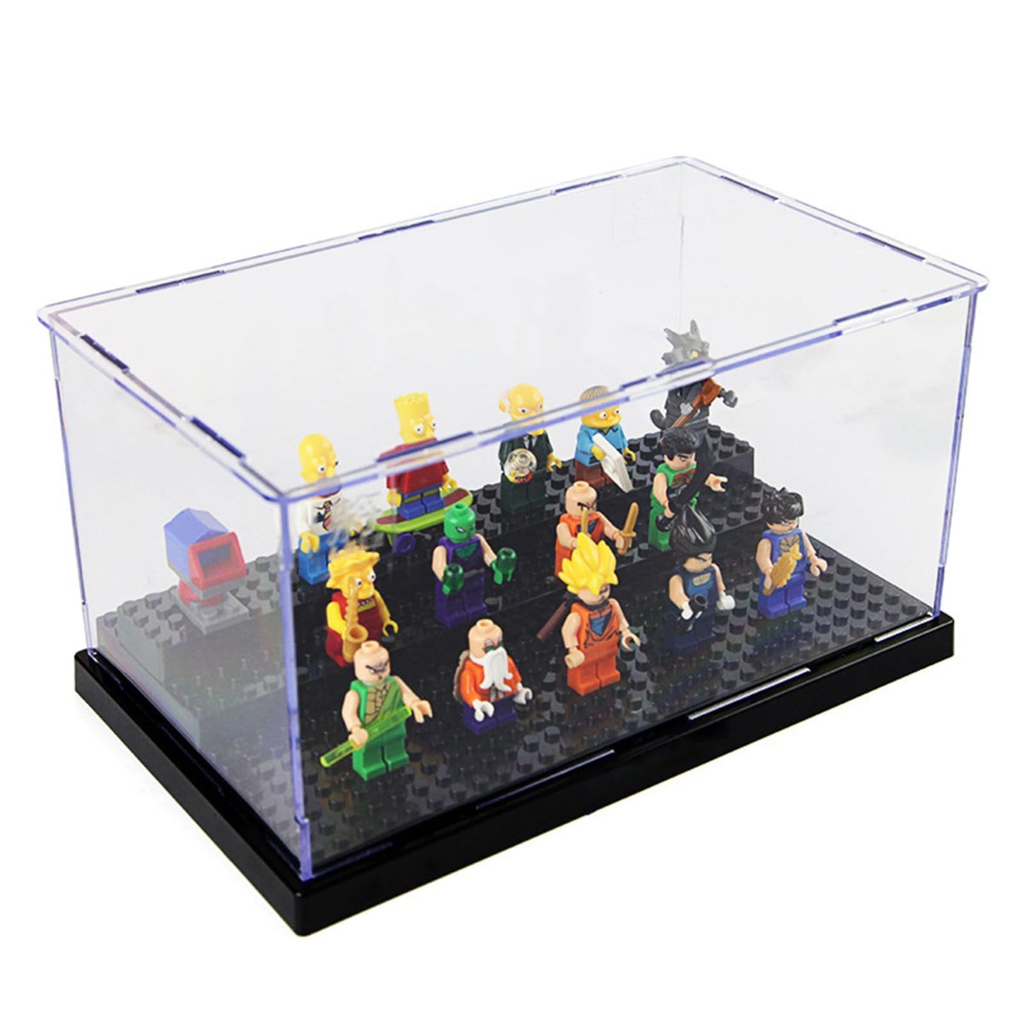 WMM Minifigure Display Case – Dustproof Acrylic Storage Box with 3 Movable Steps for Action Figures, Bricks & Collectible Models
