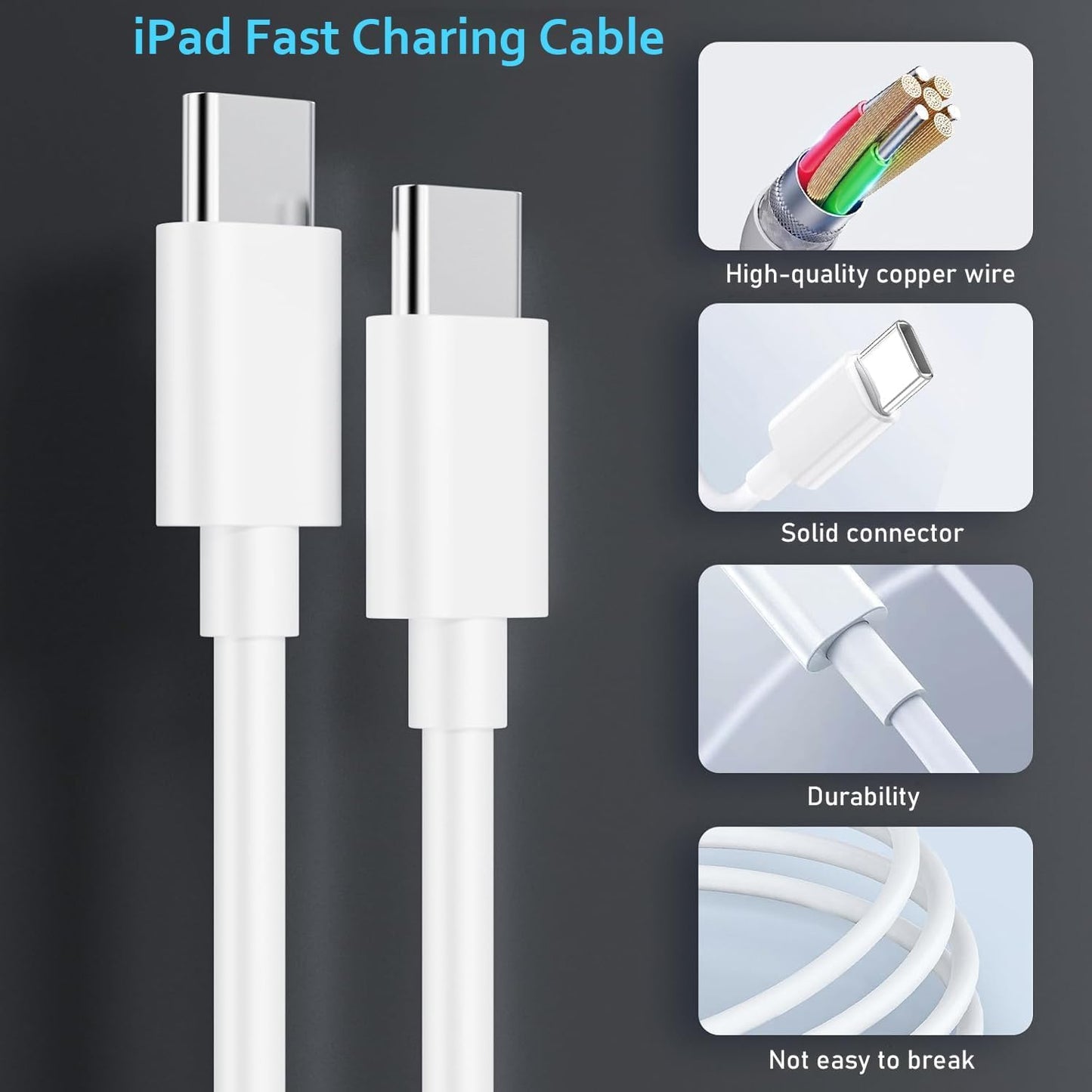 20W USB C Fast Charger for iPad Pro 13/12.9/11 inch 2024/22/21/18, iPad 10th Generation, 2025 iPad 11 inch, iPad Air 11/13 inch/5/4th, iPad mini