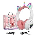 YUSONIC Unicorn Kids Headphones for Girls, Unicorn Bluetooth Headphones Foldable for Girls Toddlers Tablet/pad/Amazon fire,Light Up Kids Wireless…