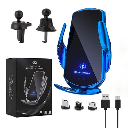 LFNOWN Wireless Car Charger Phone Mount 15W Fast Charging Auto Clamping Car Charger Mount Phone Holder fit for Android Smartphone(Blue)
