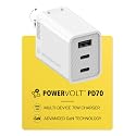 Scosche PowerVolt 70W Fast Charging Compact 3-Port Wall Charger Block, Dual USB-C & USB-A GaN Power Delivery Adapter with Foldable Plug for iPhone