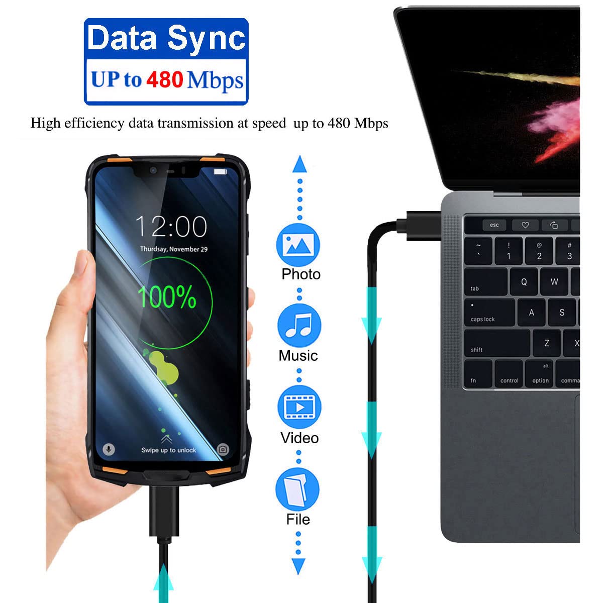 UNIDOPRO 2Pcs 3FT 12mm Long Tip Micro USB Cable Compatible with Blackview BV4000 BV4900 BV5500 Pro/Plus BV5800 BV6000 BV6000s /Oukitel WP12 WP8 Pro