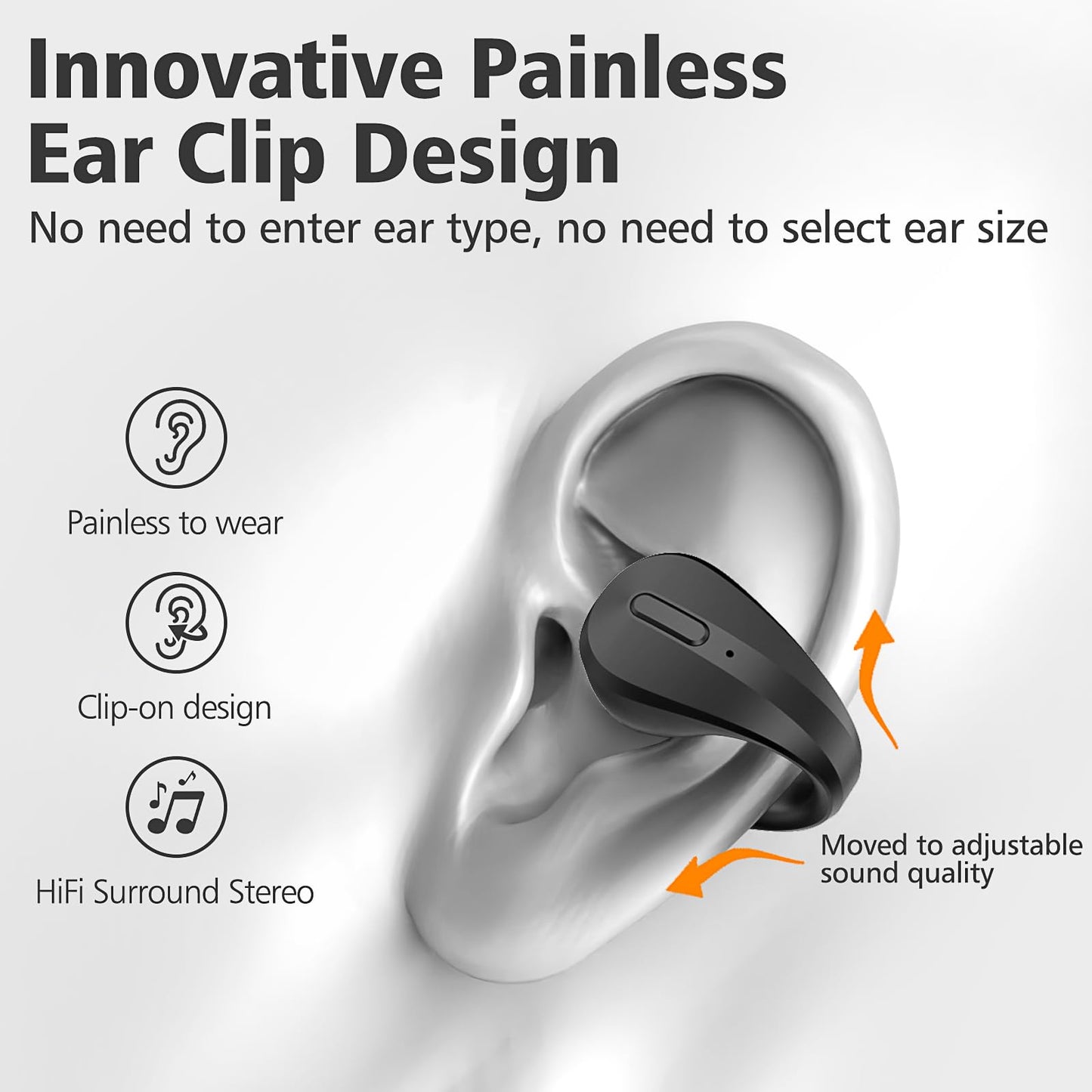 Wireless Earbuds Bluetooth 5.3 ,Open Ear Clip Headphones with Built-in Mic,30H Playtime, Charging Case LED Display Fitness Earbuds for Sports(Black)