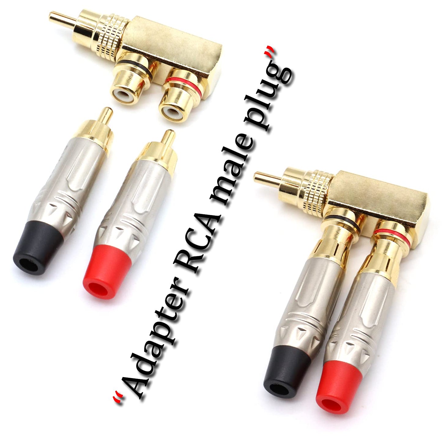 LOCHSOEL RCA Splitter Adapter,Right Angle RCA Male to 2 Female AV Splitter Adapter Gold Plated Connector(2Pack)