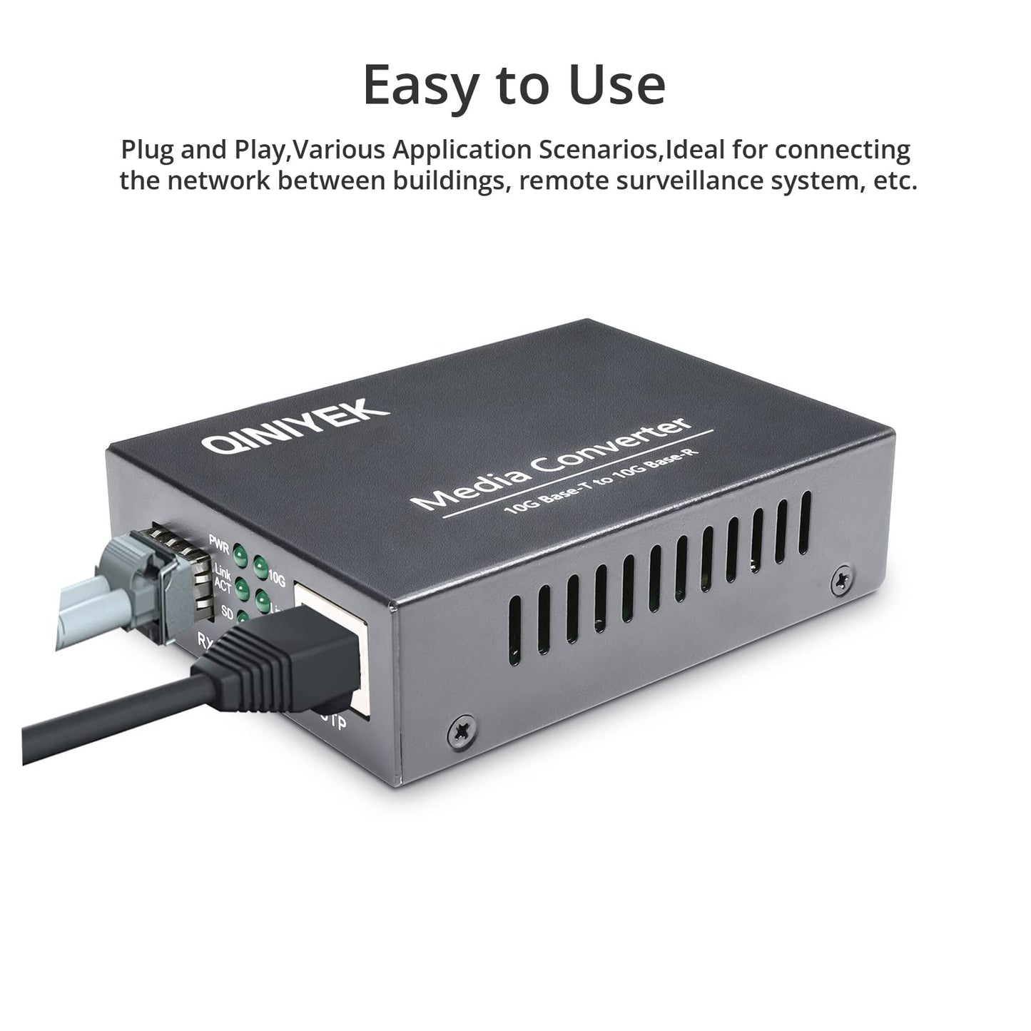 QINIYEK 10G Ethernet Media Converter, 1x 100M/1G/2.5G/5G/10GBase-T RJ45 to 1x 10GBase-X SFP+ Slot, Supports 10G SR/LR/10G-T Module,10G Fiber Ethernet