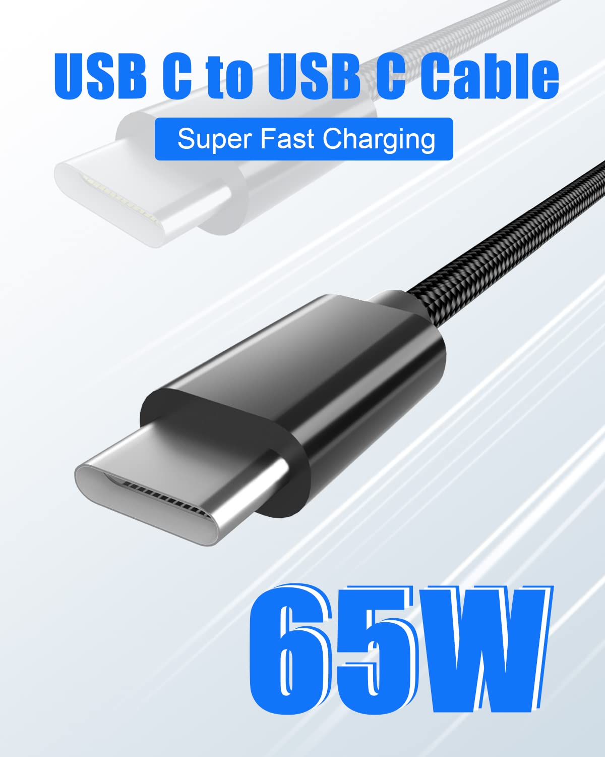 Ziment 65W USB C to USB C Cable, Nylon Type C Charge Cable, Fast Charging Type C Cable for iPhone, iPad mini, MacBook, Samsung Galaxy, Switch and More