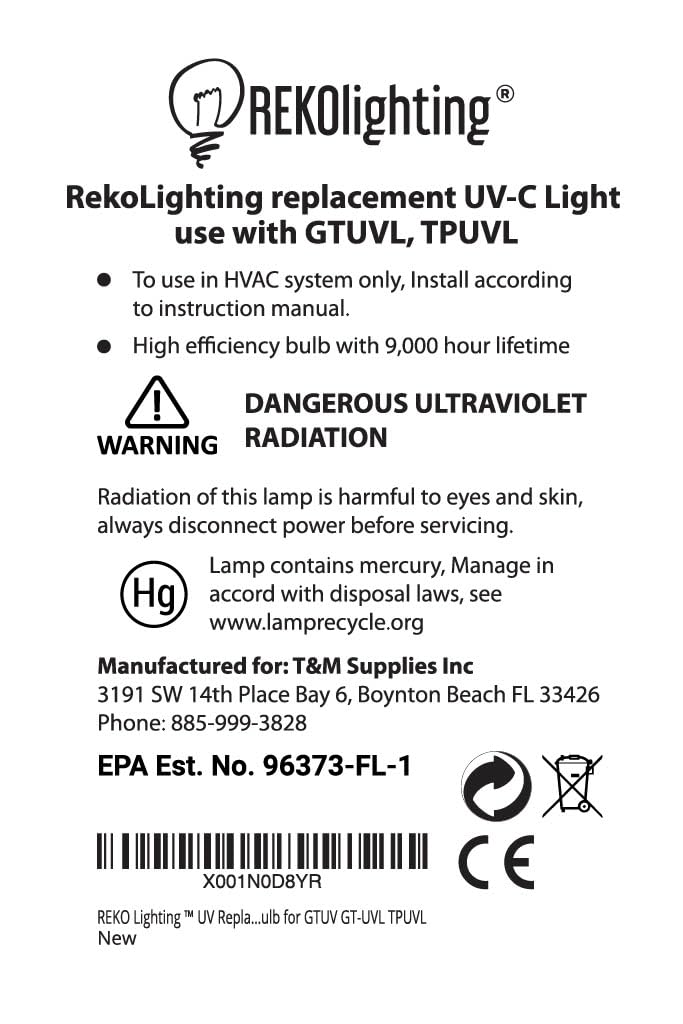 REKO Lighting ™ UV Replacement Bulb for GTUV GT-UVL TPUVL