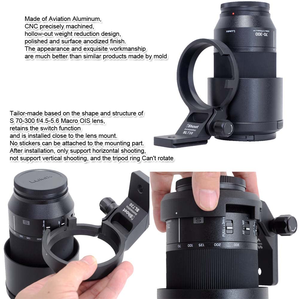 iShoot Lens Collar Tripod Mount Ring Socket Compatible with Panasonic Lumix S 70-300 f/4.5-5.6 Macro OIS, Metal Lens Support Holder Bracket Bottom is
