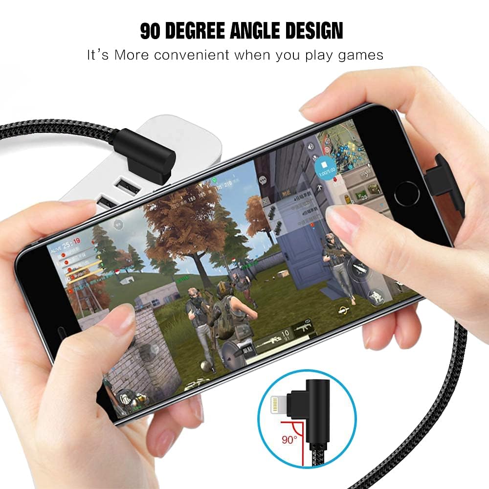 APFEN iPhone Cable 5 Pack(3/3/6/6/10FT) MFI Certified Cable Lightning Fast Charger Nylon Braided Data Cord 90 Degree Elbow for Game Video Compatible…