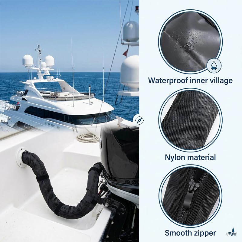 48-Inch Zippered Trolling Motor Cable Sleeve, Heavy-Duty Trolling Motor Sleeve & Outboard Motor Sleeve with 4 Pcs Touch Fastener, Organized Cable