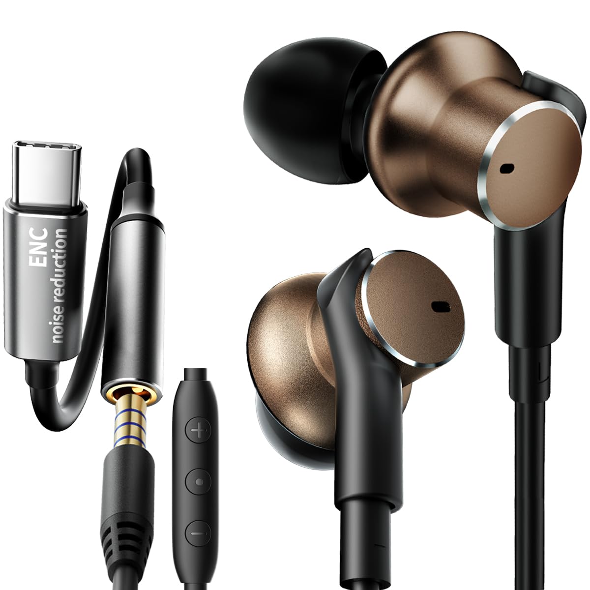 Dynamic Balanced Deep Bass In-Ear Headphones-Noise cancelling Wired Earbuds with Dual-Driver Bass Boost ear bud Noise Isolation-Clear Call