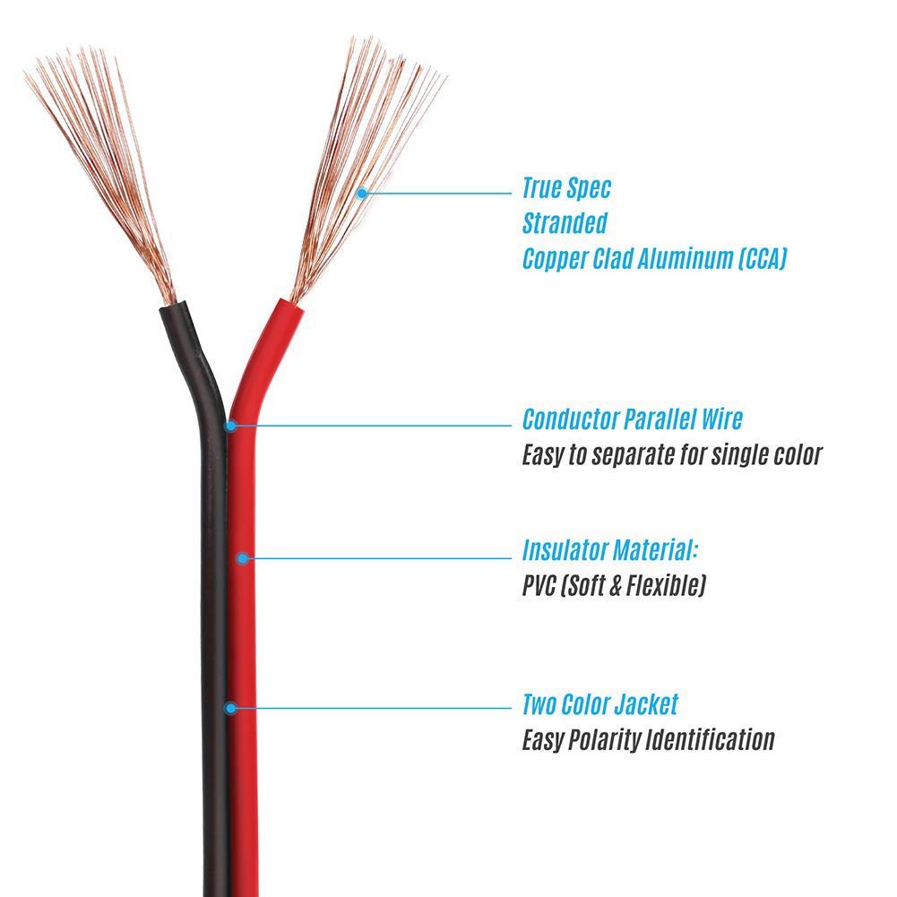 VOYZ 14 AWG Speaker Wire Cable with Flex Oxygen Free Black/RED PVC Sheathing - Ideal for Solar Panels, Home Theater Speakers and Car Speakers