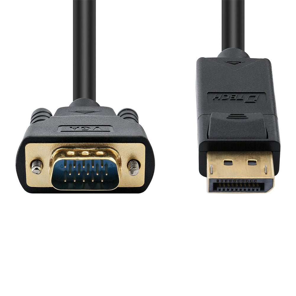 DTech Displayport to VGA Cable 10ft, DP Male to Male Cord Adapter with Gold Plated Connector (Black, 10 Feet)