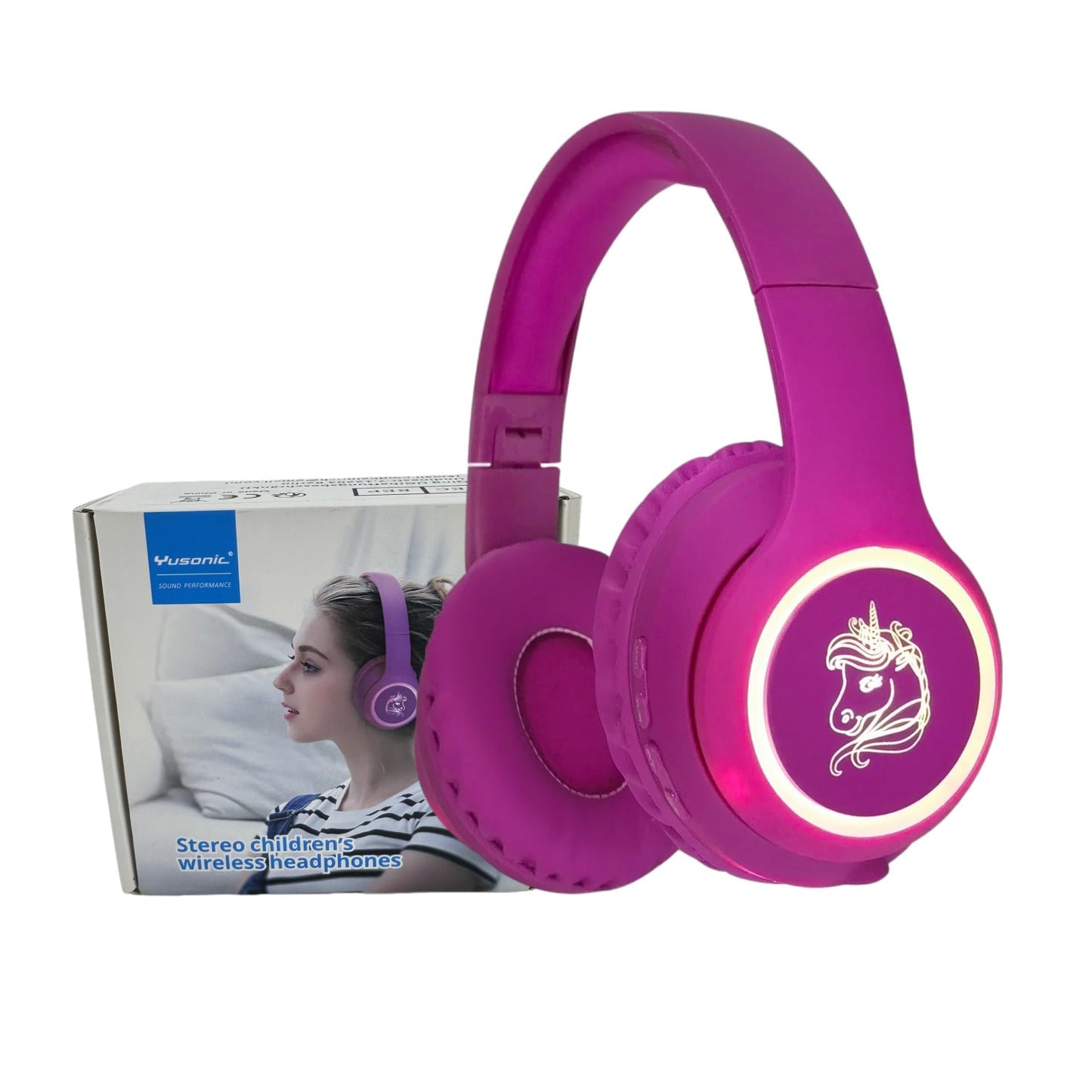 YUSONIC Unicorn Kids Headphones, Unicorn Bluetooth Headphones Foldable for Girls Boys Toddlers Tablet School Travel,Light Up Kids Wireless Headphone…