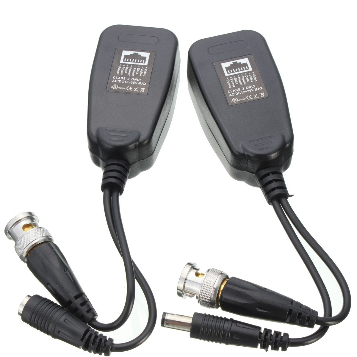 exgoofit 10 Pairs HD-CVI/TVI/AHD Passive Video Balun with Power Connector and RJ45 CAT5 Data Transmitter BNC Twisted Pair