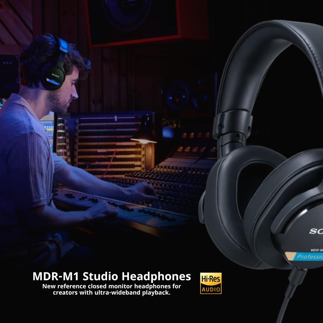 Sony MDR-M1 Professional Reference Closed Dynamic High-Fidelity Monitor Headphones (Black) Bundle with Knox Gear Professional Headphone Case…