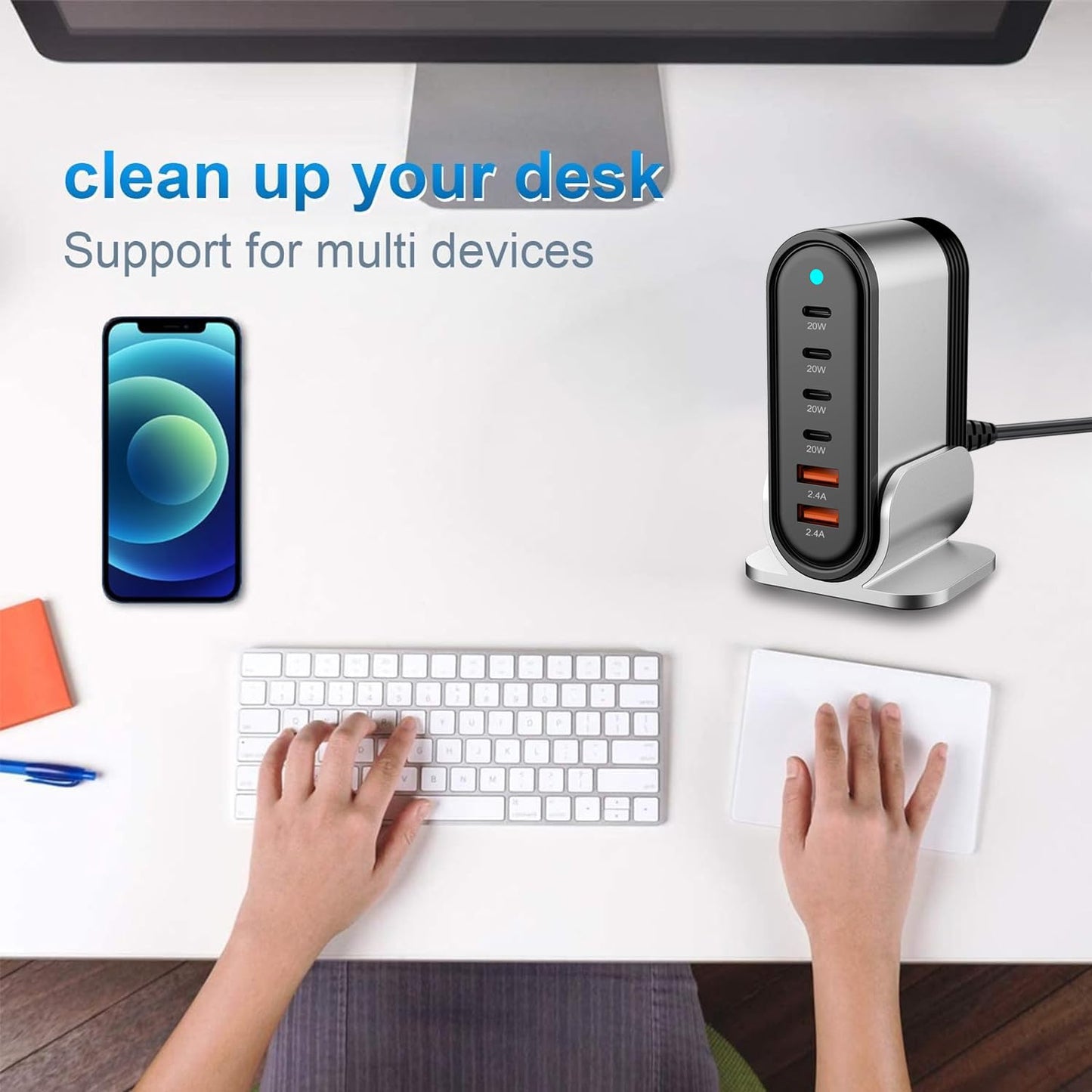 6-in-1 USB Charging Seat, Multi-Port Hub, Fast Charging Wall Charging Station, Power Adapter Socket for Phone 16 15 14 13 12 11 XS XR X SE 8 7