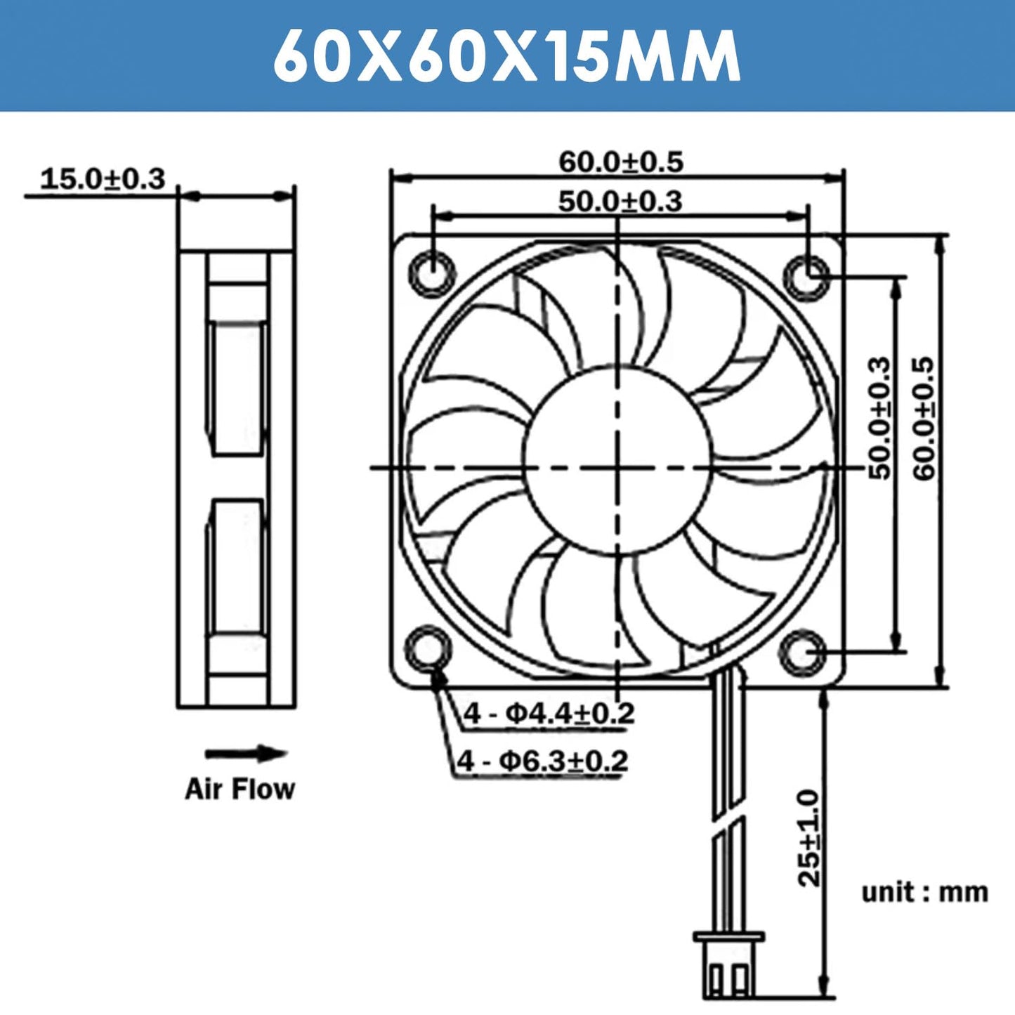 WINSINN DC 60mm Fan 12V 6015 Dual Ball Bearing Brushless Cooling 60x15mm 2PIN (Pack of 2Pcs)