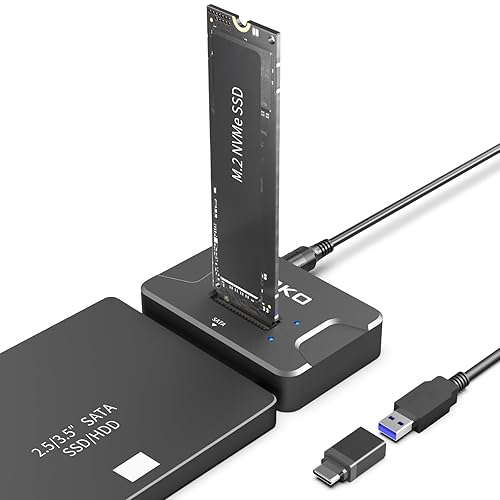 AOKO SATA NVMe SSD to USB Reader Adapter- Dual-Bay 2 in 1 Hard Drive Reader 10Gbps SSD Enclousure for NVMe + 2.5"/3.5" HDDs , Supports Simultaneous