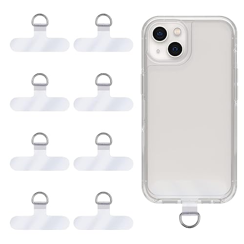 8 Pieces Phone Tether Tab, Reusable Phone Lanyard Patch Tether Tab, for iPhone Most Smartphones, Prevent Lose, Transparent TPU(Without Adhesive)