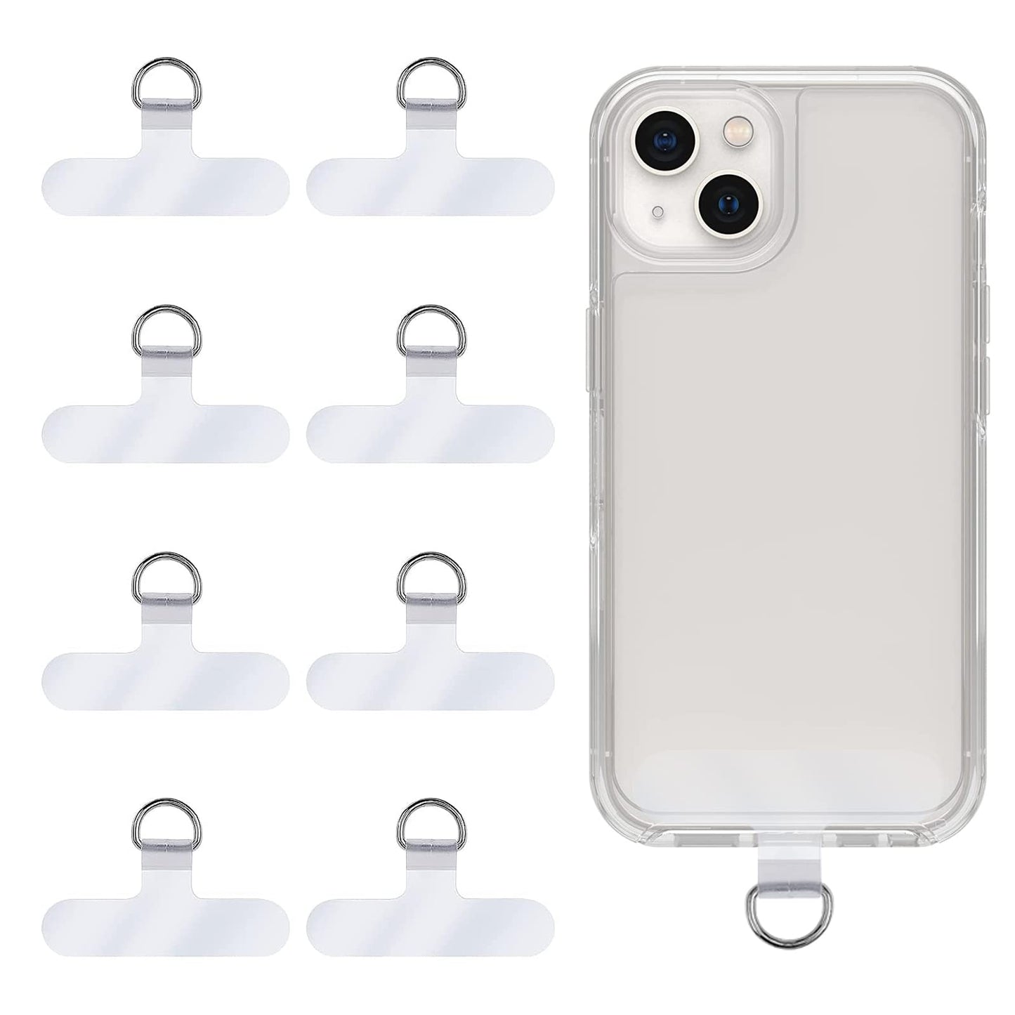 8 Pieces Phone Tether Tab, Reusable Phone Lanyard Patch Tether Tab, for iPhone Most Smartphones, Prevent Lose, Transparent TPU(Without Adhesive)