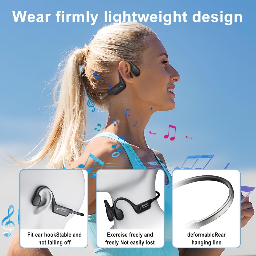 MZYQCY Bone Conduction Headphones, Open Ear Bluetooth 5.4 Headset with Mic