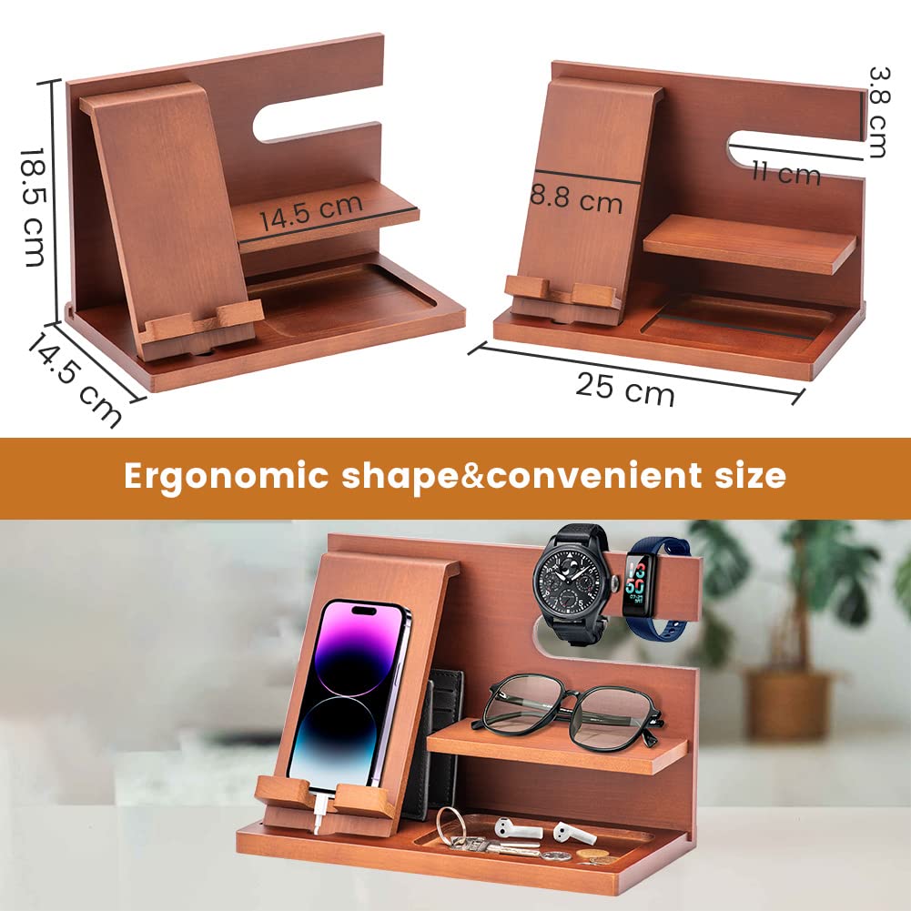 Wood Phone Docking Station - Gifts for Men Desk or Nightstand Organizer - Birthday Gifts for Husband, Fathers Day for Dad - Anniversary Idea from Wife