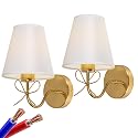 Mesuz Antique Brass Wall Sconces Set of Two, Bow Sconces Decor Gold Wall Lights Brass Brushed Gold Sconce with Fabric Shade, E26 110V Hardwired Wall