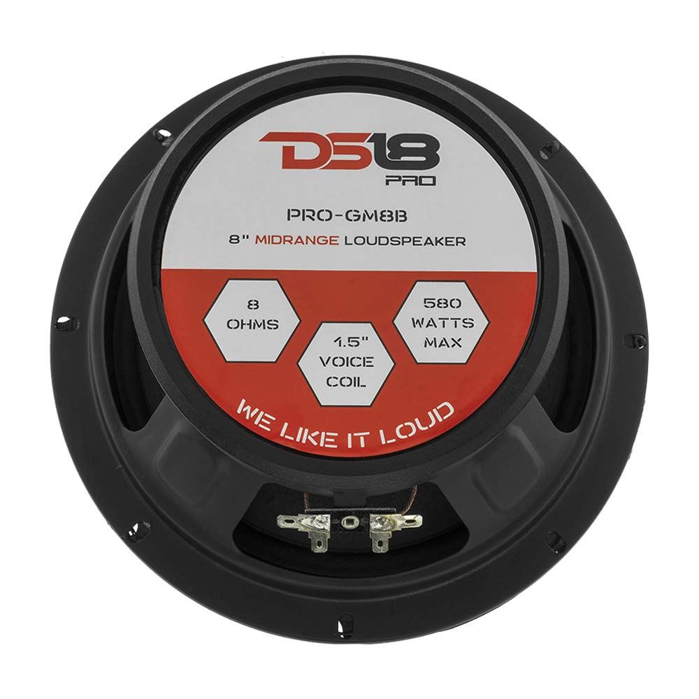 DS18 PRO-GM8B Loudspeaker - 8", Midrange, Red Aluminum Bullet, 580W Max, 190W RMS, 8 Ohms - Premium Quality Audio Door Speakers for Car or Truck